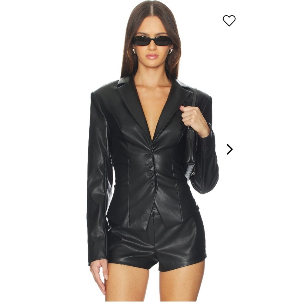 NWT All The Ways Johanne Black Faux Leather Corset Blazer Small